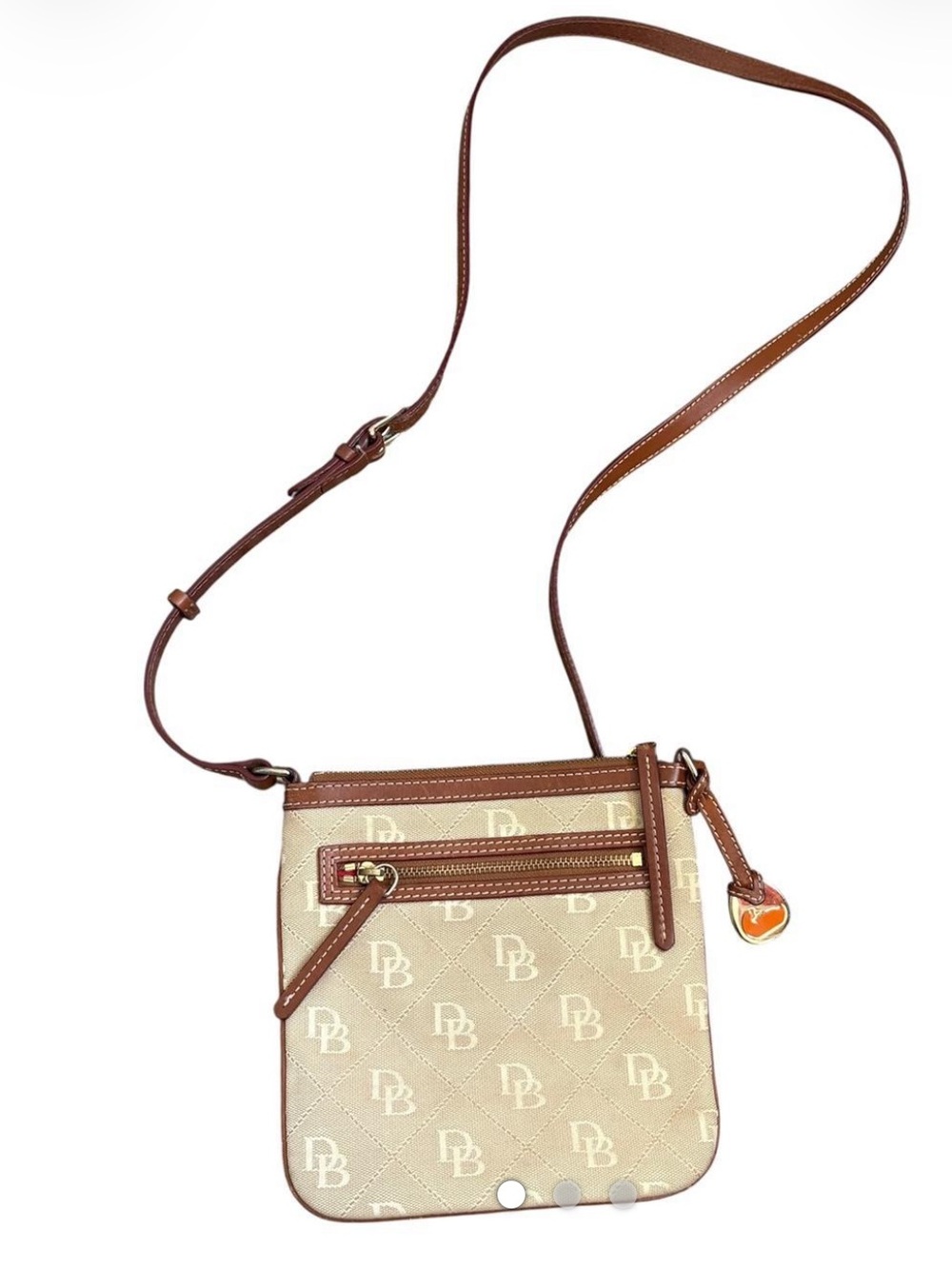 Dooney & Bourke Cream Monogram Crossbody with Brown Trim